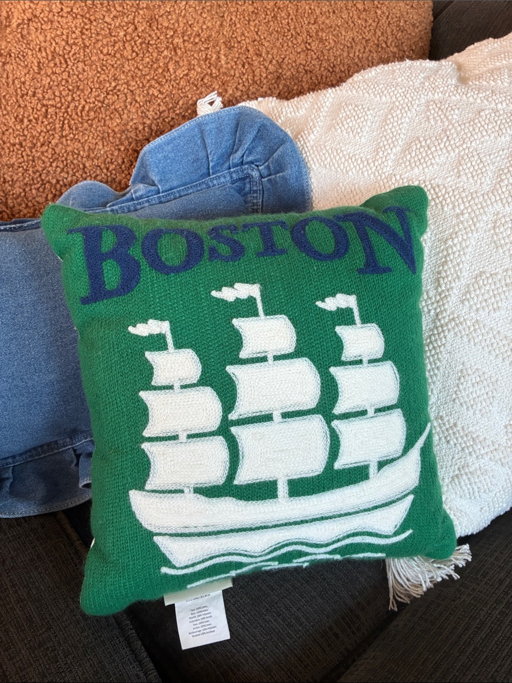 Pottery Barn Retired Boston Souvenir Embroidered Throw Pillow